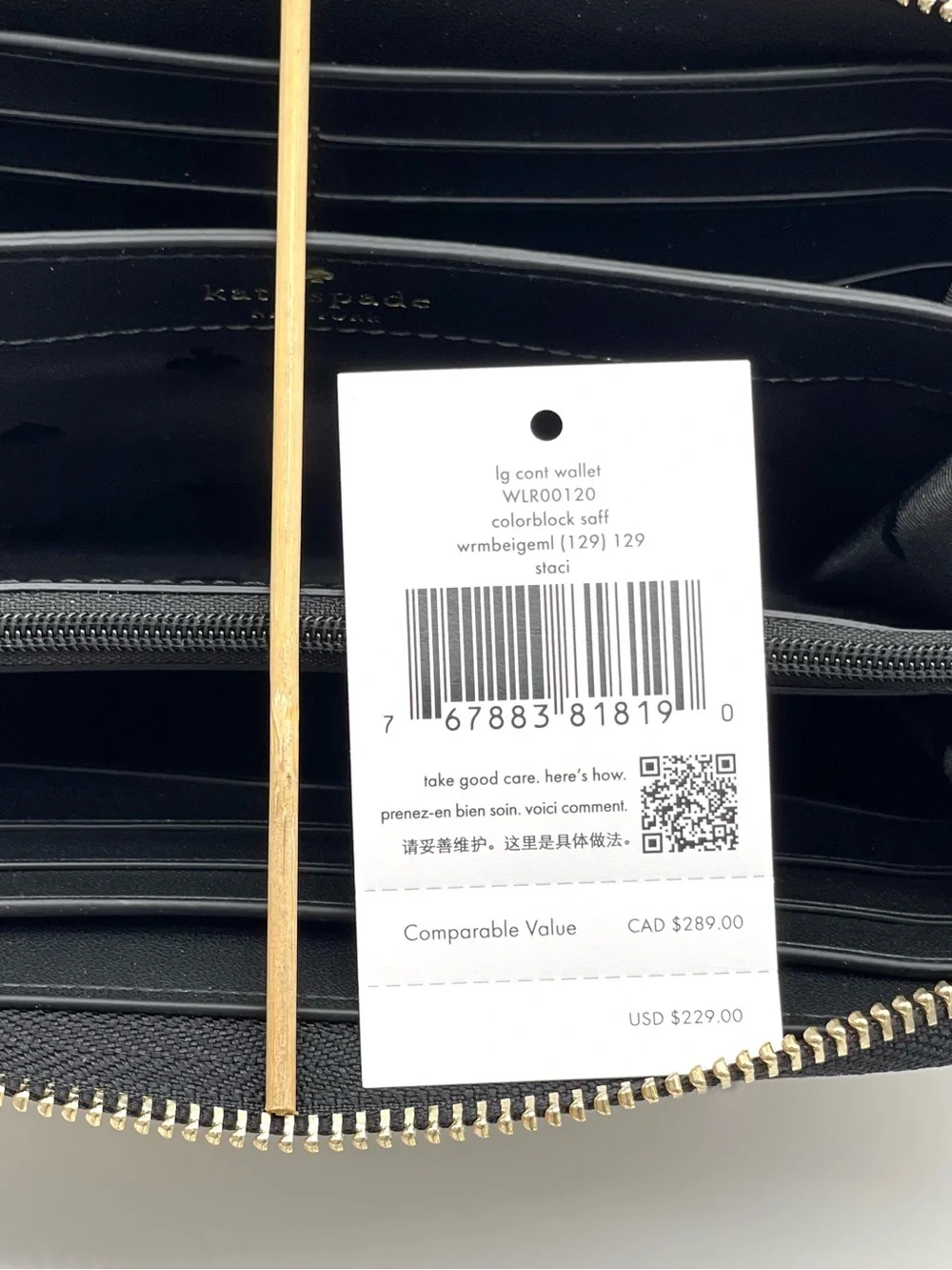 Kate Spade Large Continental Wallet Black/Warm Beige